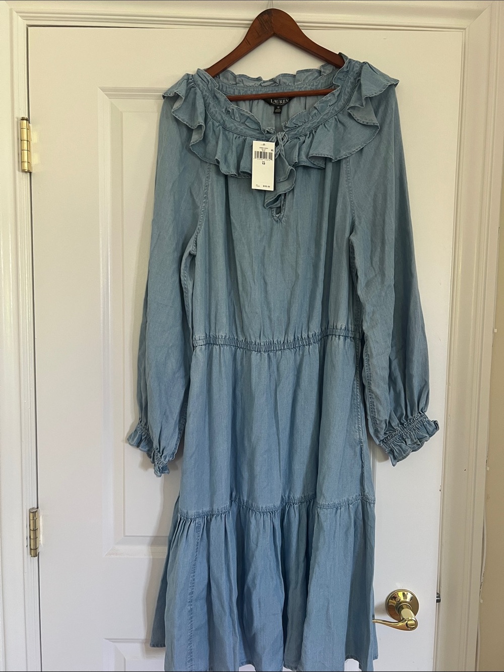 Lauren Ralph Lauren Light Blue Ruffle-Tiered Casual Dress